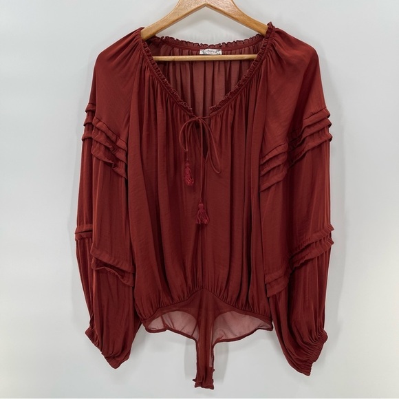 Revolve - Free People All Tucks Bodysuit in Terracotta Size Small - Picture 2 of 14